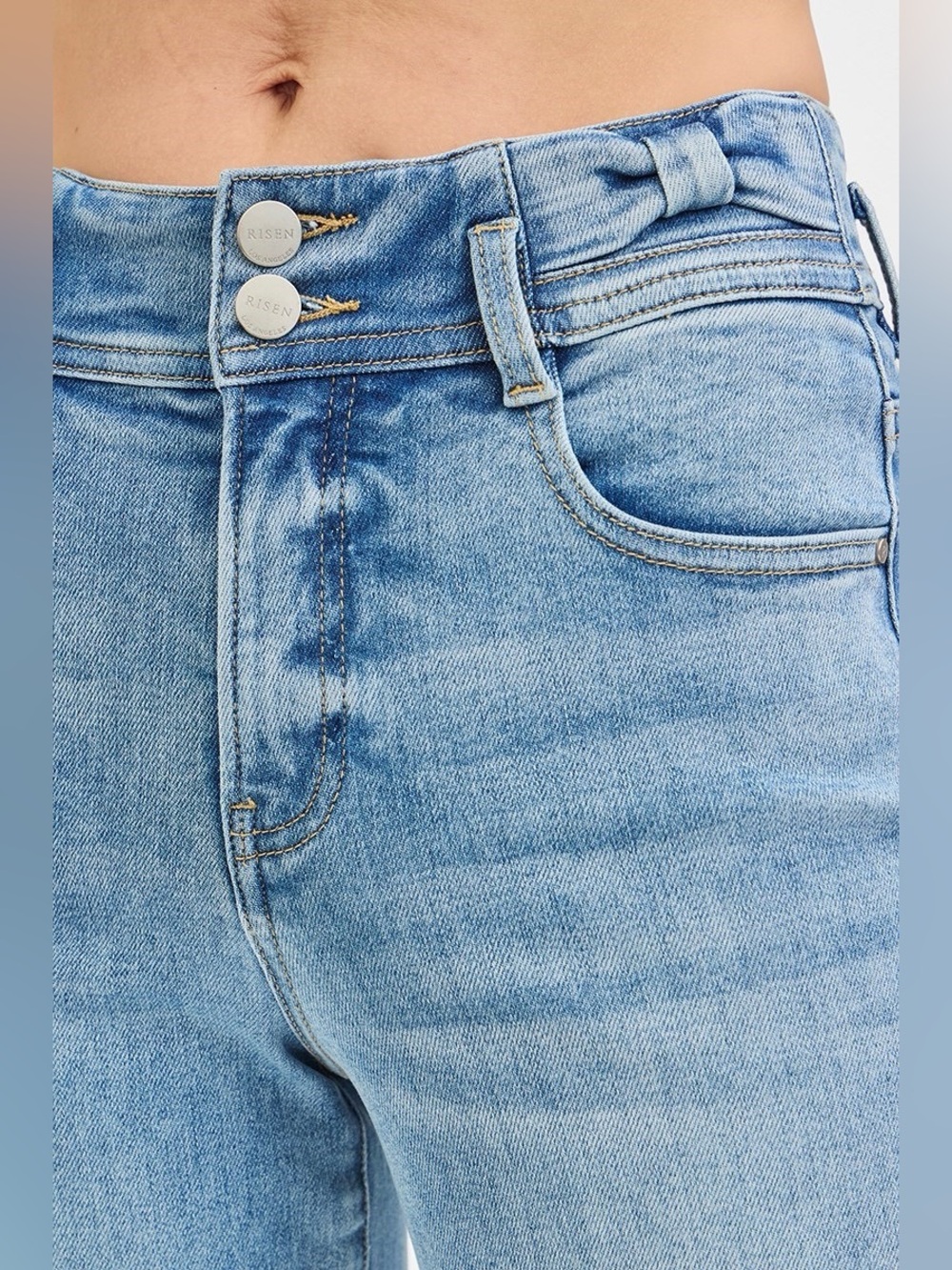 PWC21200 MEDIUM Risen TummyControl HighRise Crop Wide Bow Detail WaistBand Jeans